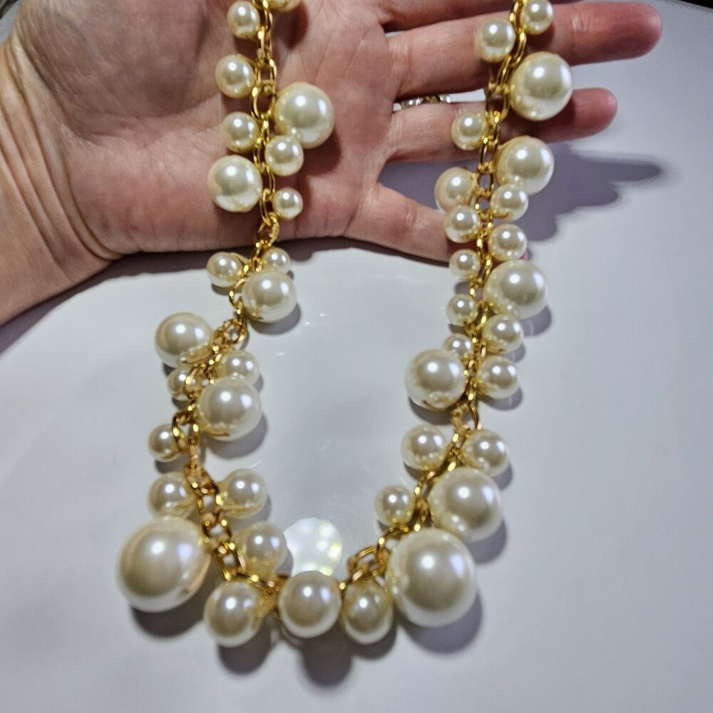 **Last Chance!! Final Sale** J Crew Gold Plated Faux Pearl Chunky Neck 30-32.5"